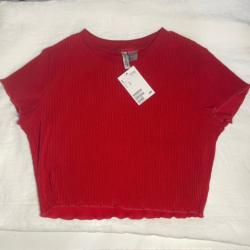 H&M Red Ribbed Cropped Top - Medium - Picture 1 of 6